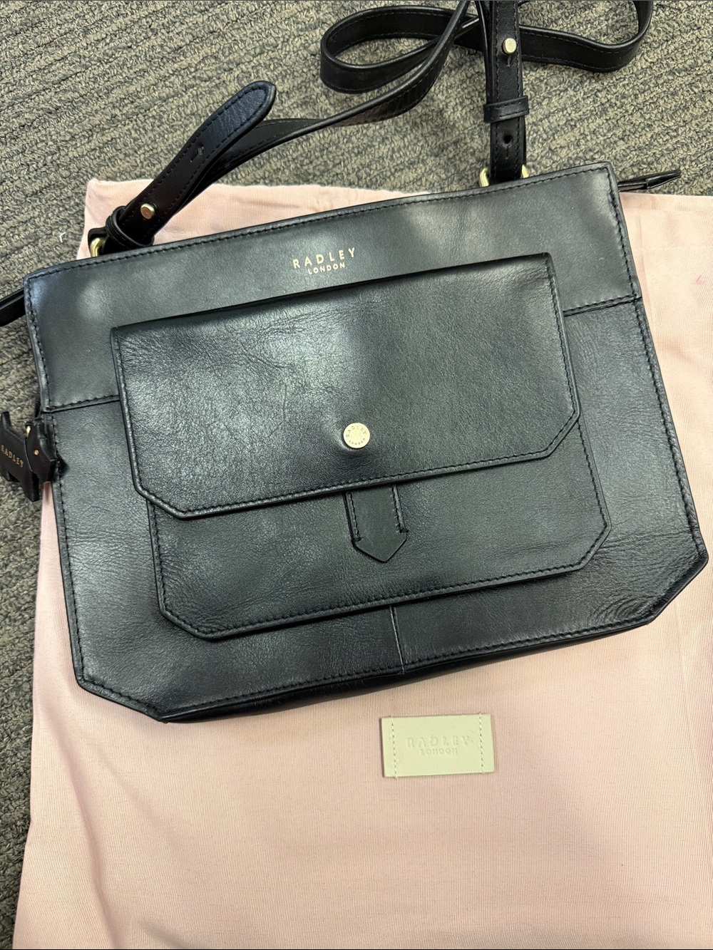 RADLEY LONDON Black Leather Front-Pocket Crossbody Bag